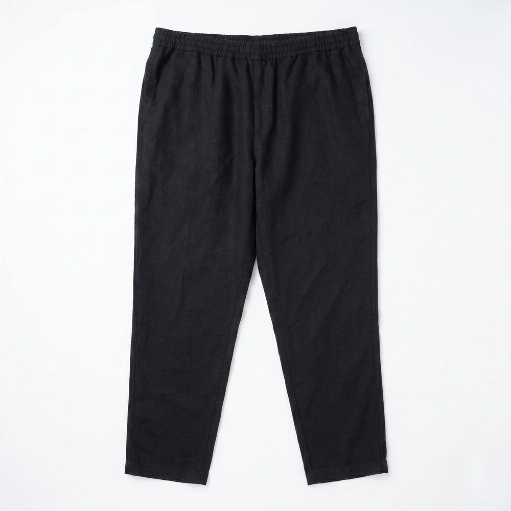 H&M Linen Pants Women Black Elastic Waist Drawstring Casual Lightweight Trousers